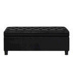 Black Upholstered Tufted Button Storage Bench with Faux Leather and Spindle Wooden Legs,Storage Ottoman Bench
