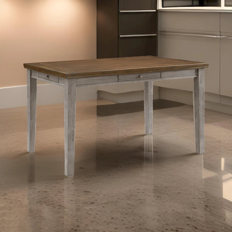 36 Inch Counter Height Table, 6 Seater, 4 Drawers, Cherry Brown, Gray