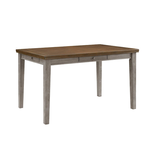 36 Inch Counter Height Table, 6 Seater, 4 Drawers, Cherry Brown, Gray