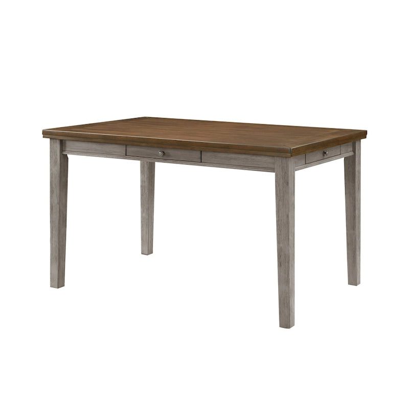 36 Inch Counter Height Table, 6 Seater, 4 Drawers, Cherry Brown, Gray