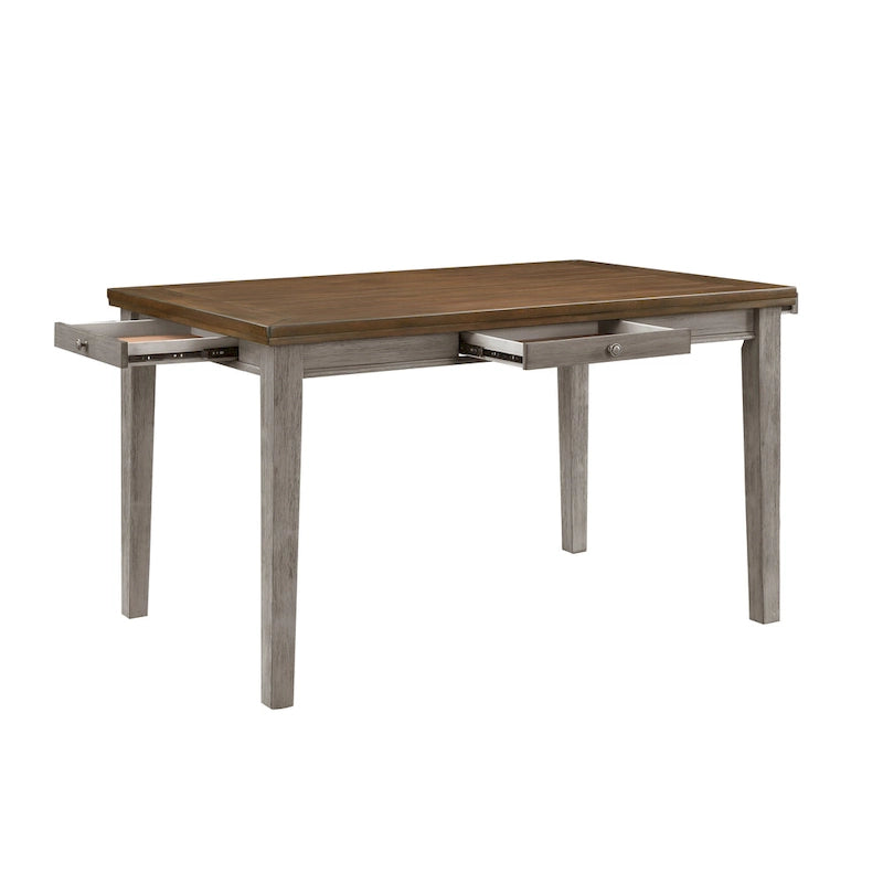 36 Inch Counter Height Table, 6 Seater, 4 Drawers, Cherry Brown, Gray