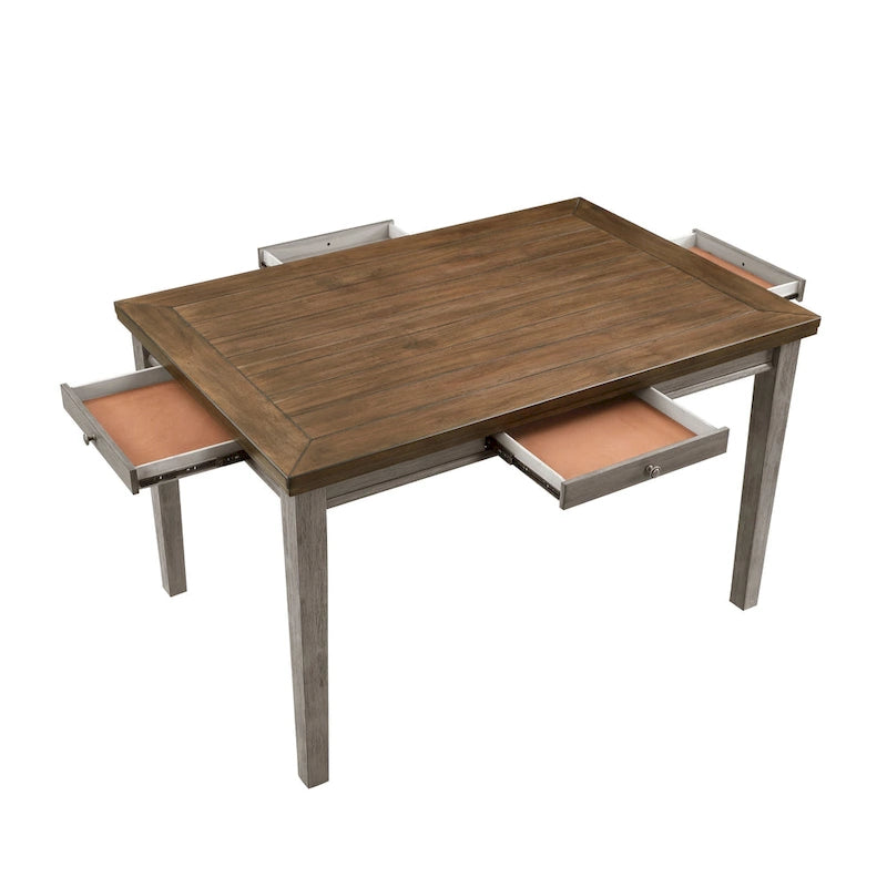 36 Inch Counter Height Table, 6 Seater, 4 Drawers, Cherry Brown, Gray