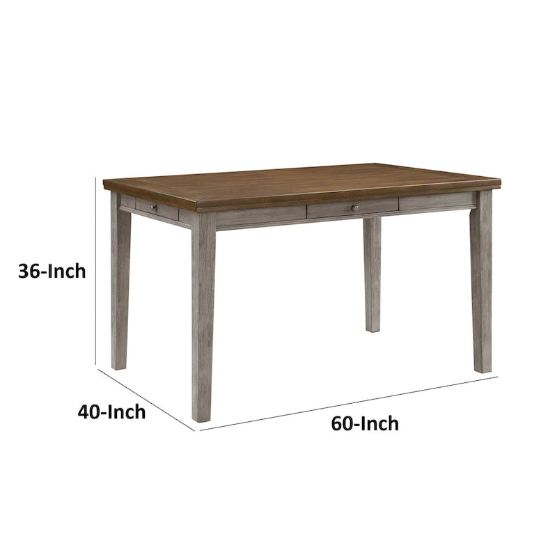 36 Inch Counter Height Table, 6 Seater, 4 Drawers, Cherry Brown, Gray