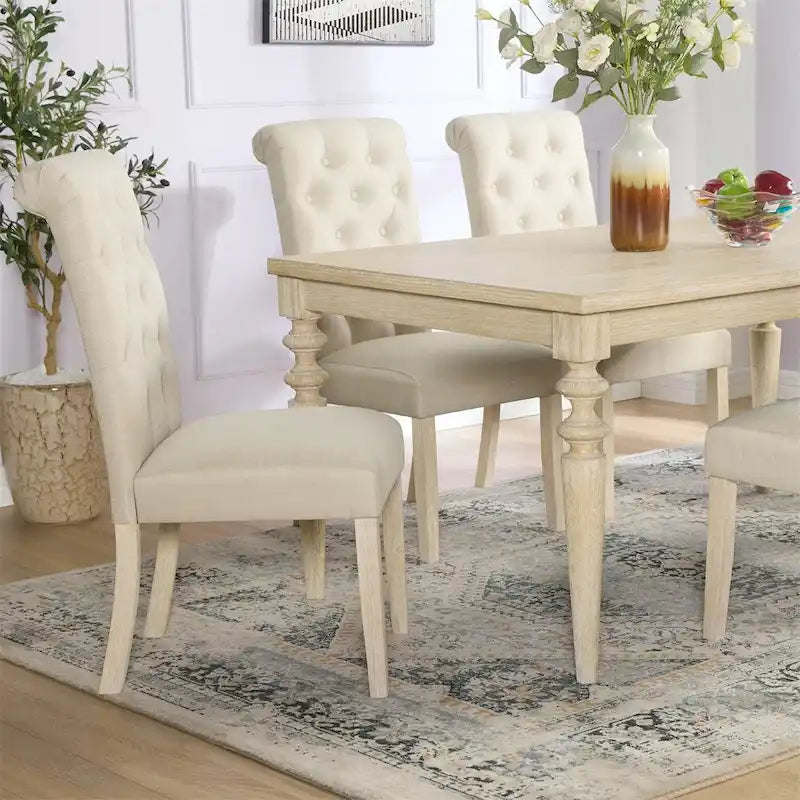 Urban Style Wired White Finish Wood Turned-Leg Dining Table
