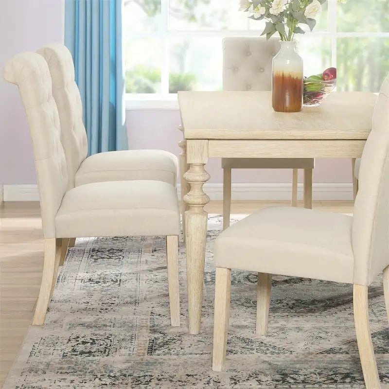 Urban Style Wired White Finish Wood Turned-Leg Dining Table