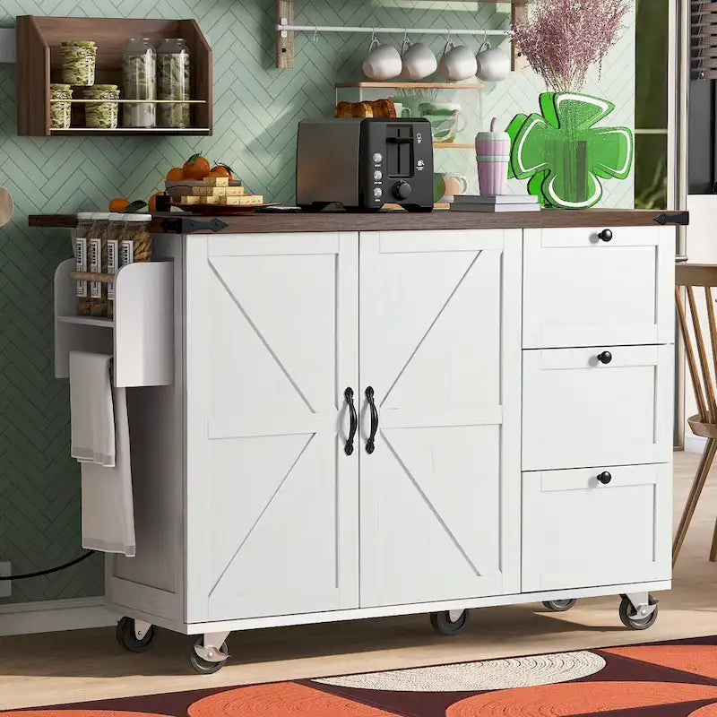 Farmhouse Kitchen Island with Power Outlet,For Home,Kitchen and Dining Room